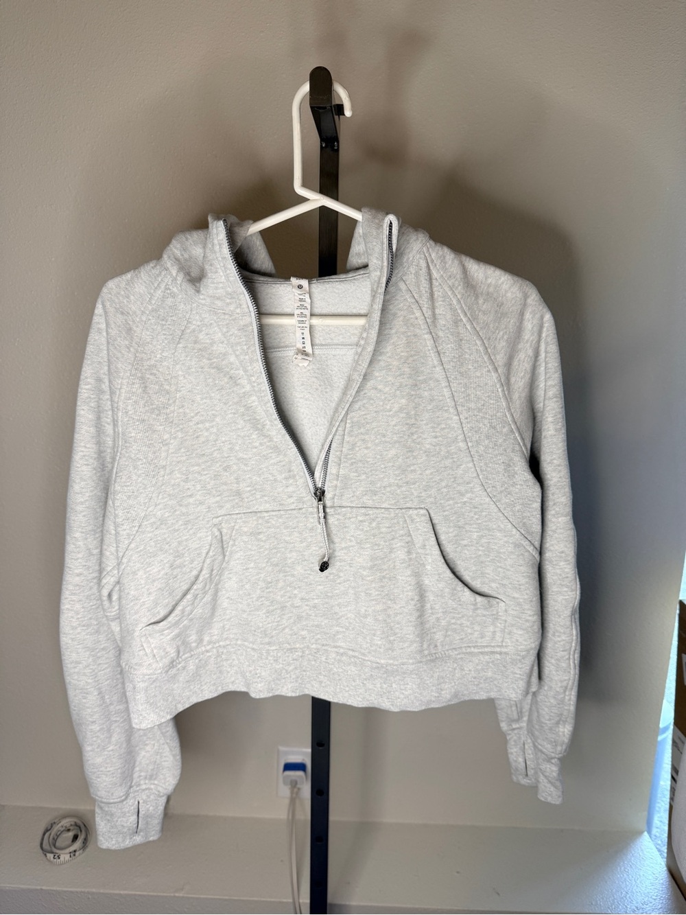 Lululemon Light Gray Cropped Scuba Half-Zip Hoodie Sweatshirt